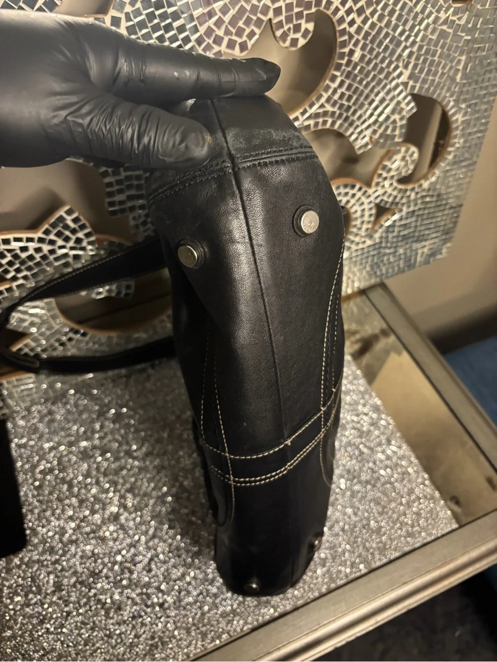 🎀Vintage Coach Black Leather Satchel with Contrast Stitching and Buckle Accents
